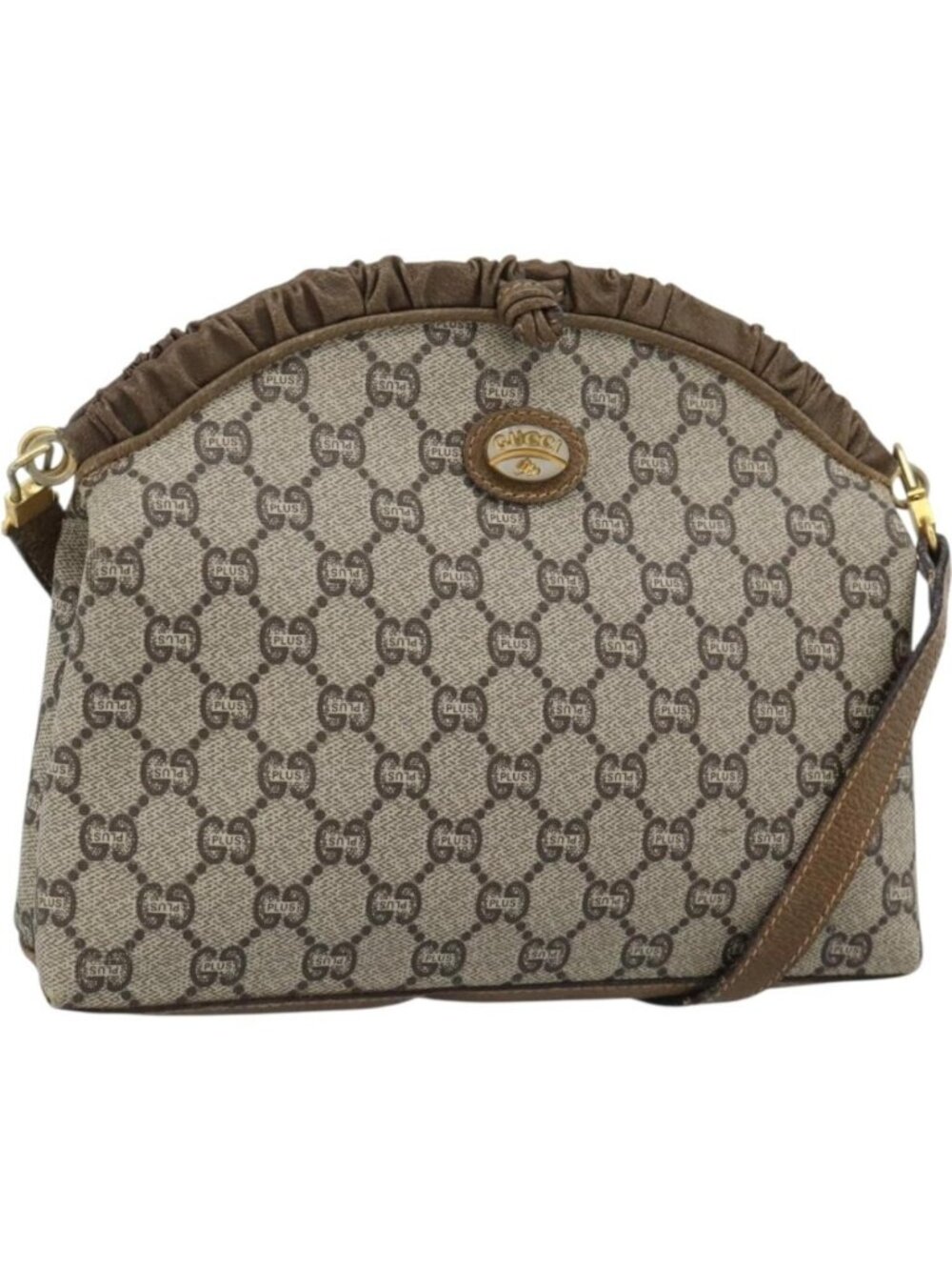 GUCCI GG Plus Supreme Shoulder Bag PVC Beige Gold